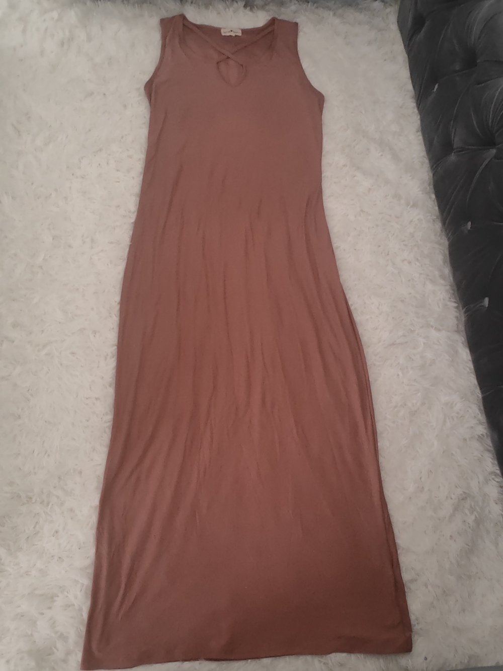 Derek Heart Sleeveless Mauve Taupe Keyhole Maxi Dress